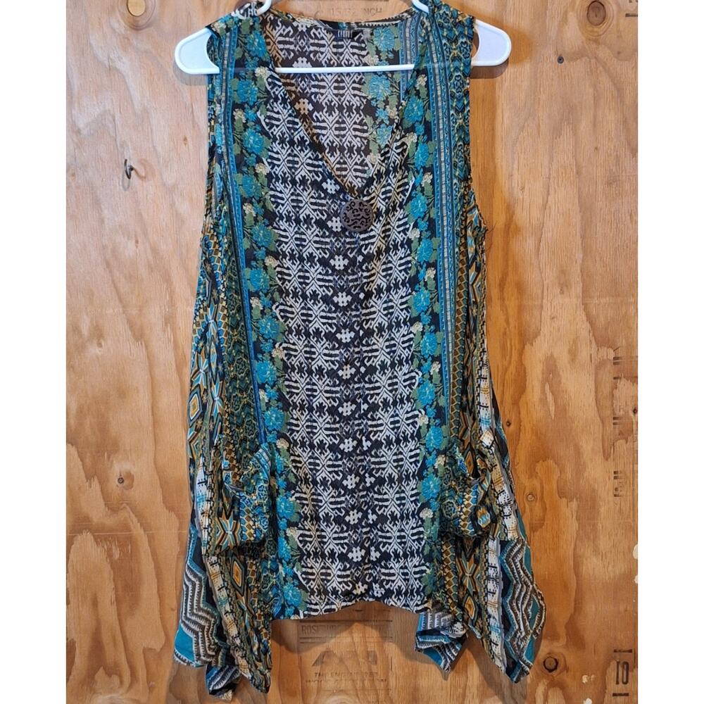 Kaktus Shirt Womens Medium Sleeveless Chiffon Bohemian Lagenlook Tunic BohoStyle